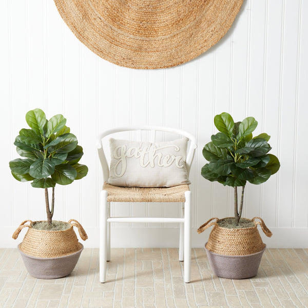 3’ Artificial Fiddle Leaf Fig Tree with Handmade Cotton & Jute Woven Planter DIY Kit - Set of 2