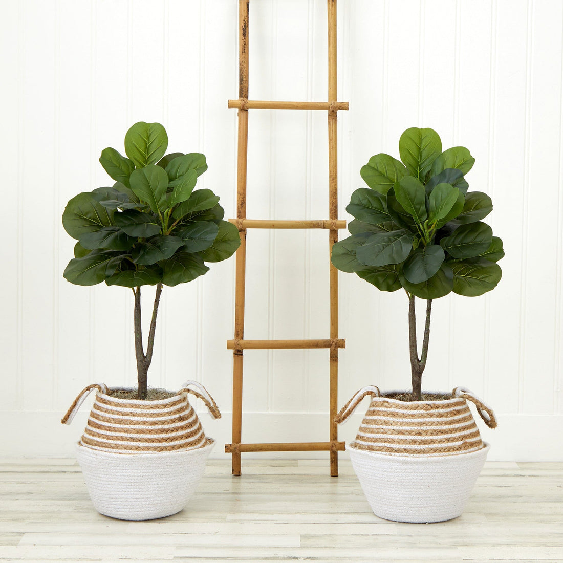 fiddle leaf fig basket planter 3' Artificial Fiddle Leaf Fig Tree with Handmade Cotton & Jute Woven P –  Nearly Natural