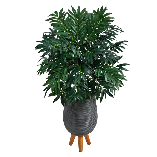 3’ Bamboo Palm Artificial Plant in Gray Planter with Stand