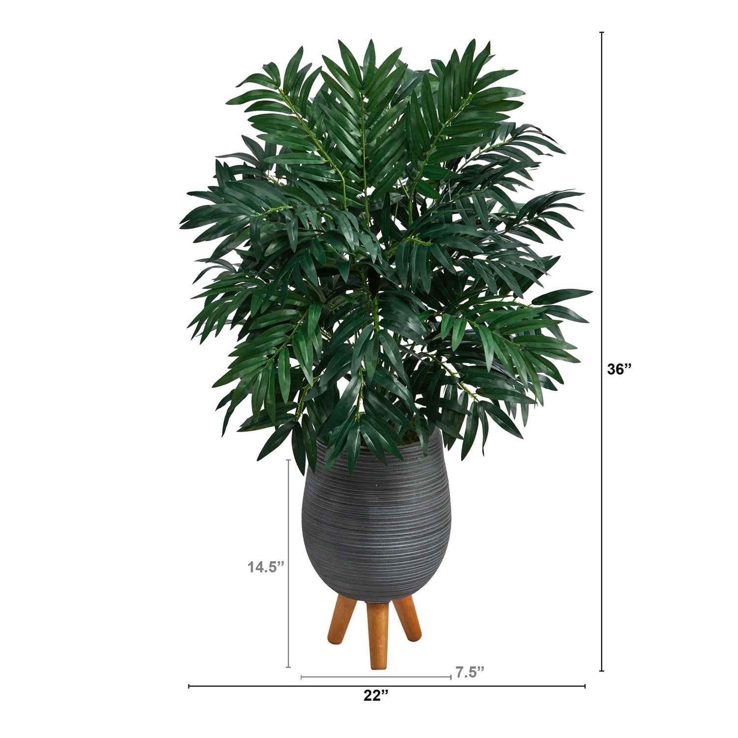 3’ Bamboo Palm Artificial Plant in Gray Planter with Stand