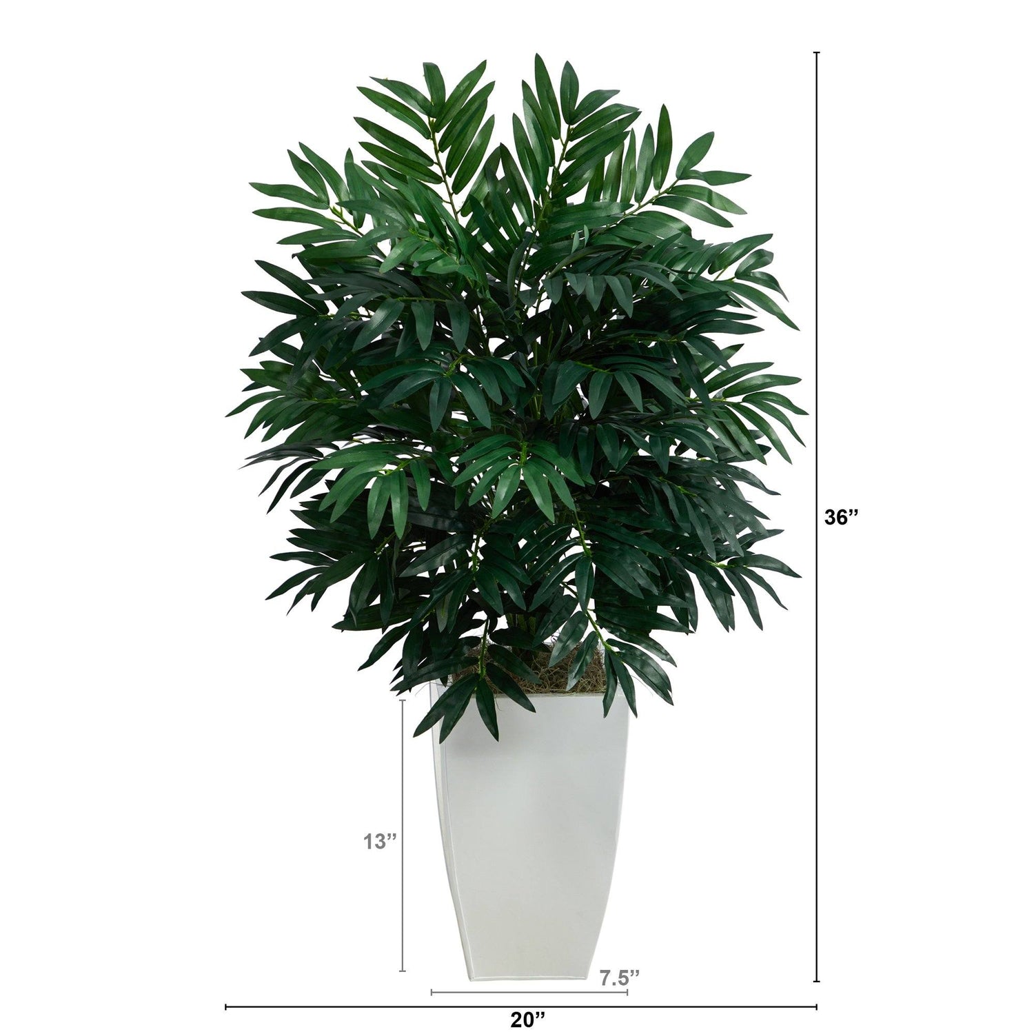 3’ Bamboo Palm Artificial Plant in White Metal Planter