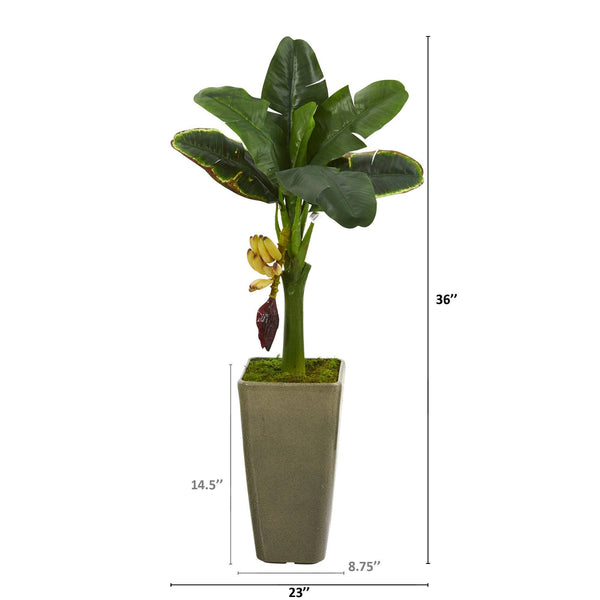 3’ Banana Artificial Tree in Olive Green Planter