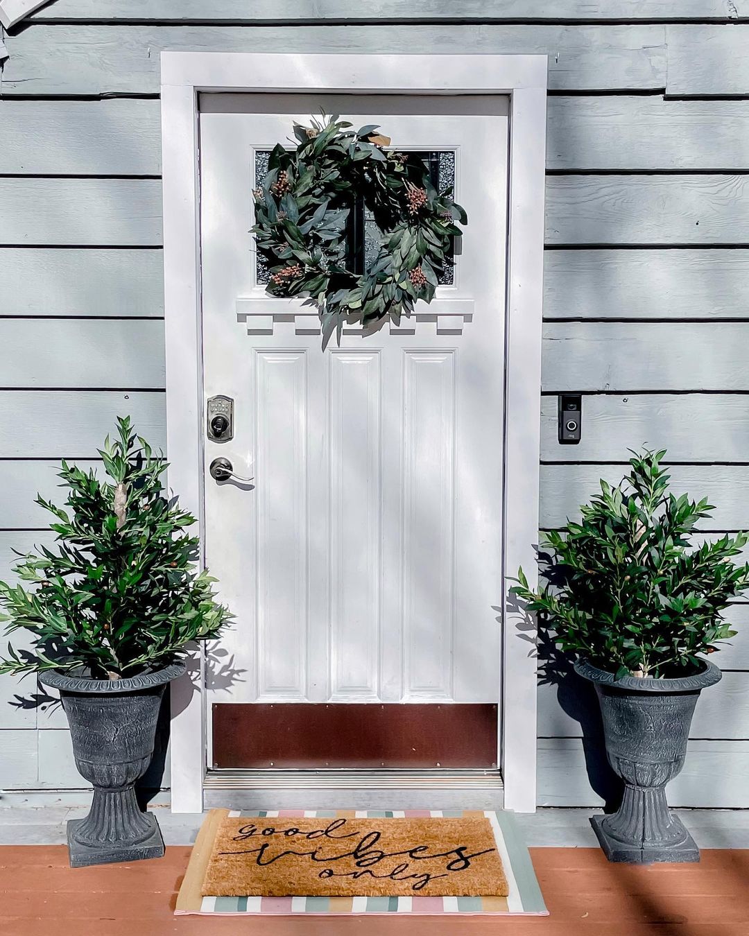 front door artificial potted plants Nearly Natural 3ft. Bay Leaf Artificial Topiary Tree UV Resistant (Indoor/Outdoor)