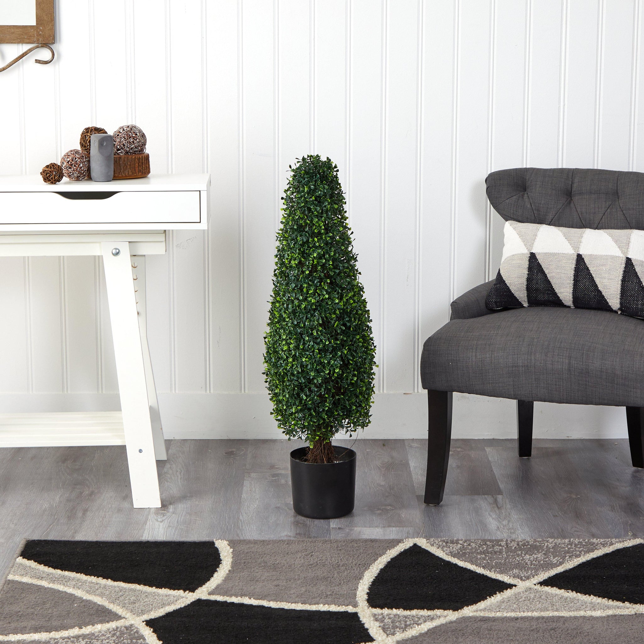 Topiary Window Box 3’ Boxwood Tower Topiary UV Resistant (Indoor/Outdoor) | Nearly Natural