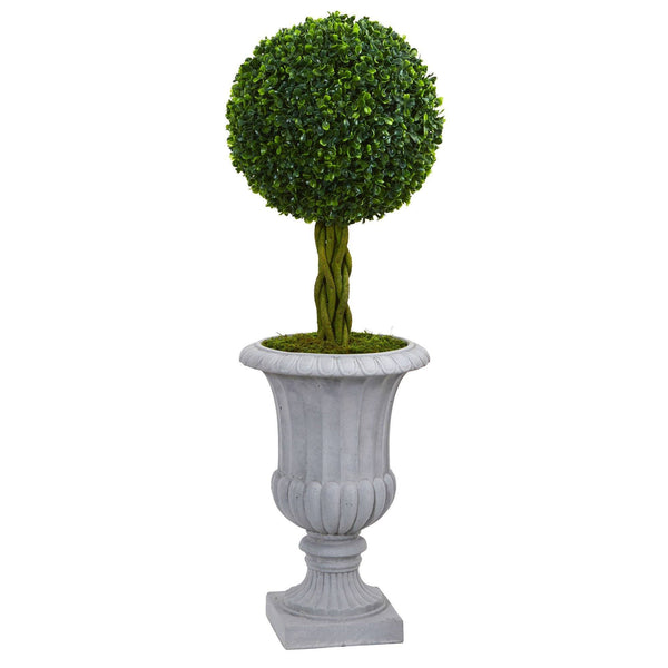 3’ Braided Boxwood Topiary Artificial Tree in Gray Urn UV Resistant (Indoor/Outdoor)