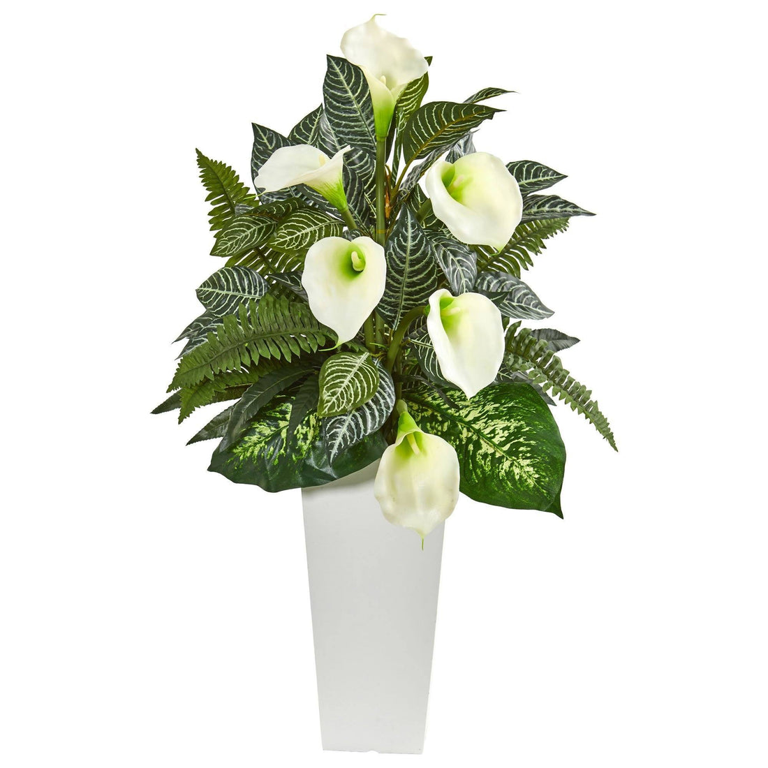 calla lily fake plant 3’ Calla Lily and Mixed Greens Artificial Plant in White Vase