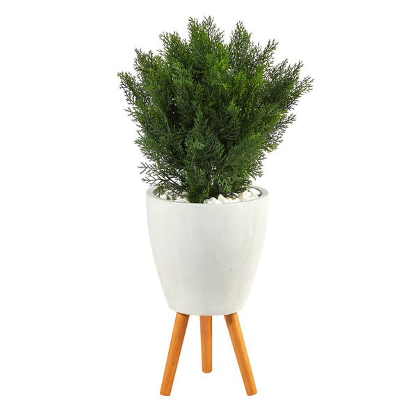 3’ Cedar Artificial Tree in White Planter with Stand (Indoor/Outdoor)