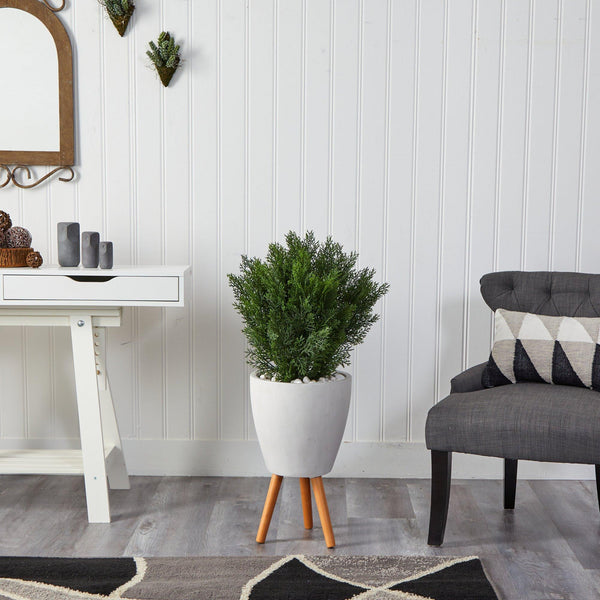 3’ Cedar Artificial Tree in White Planter with Stand (Indoor/Outdoor)