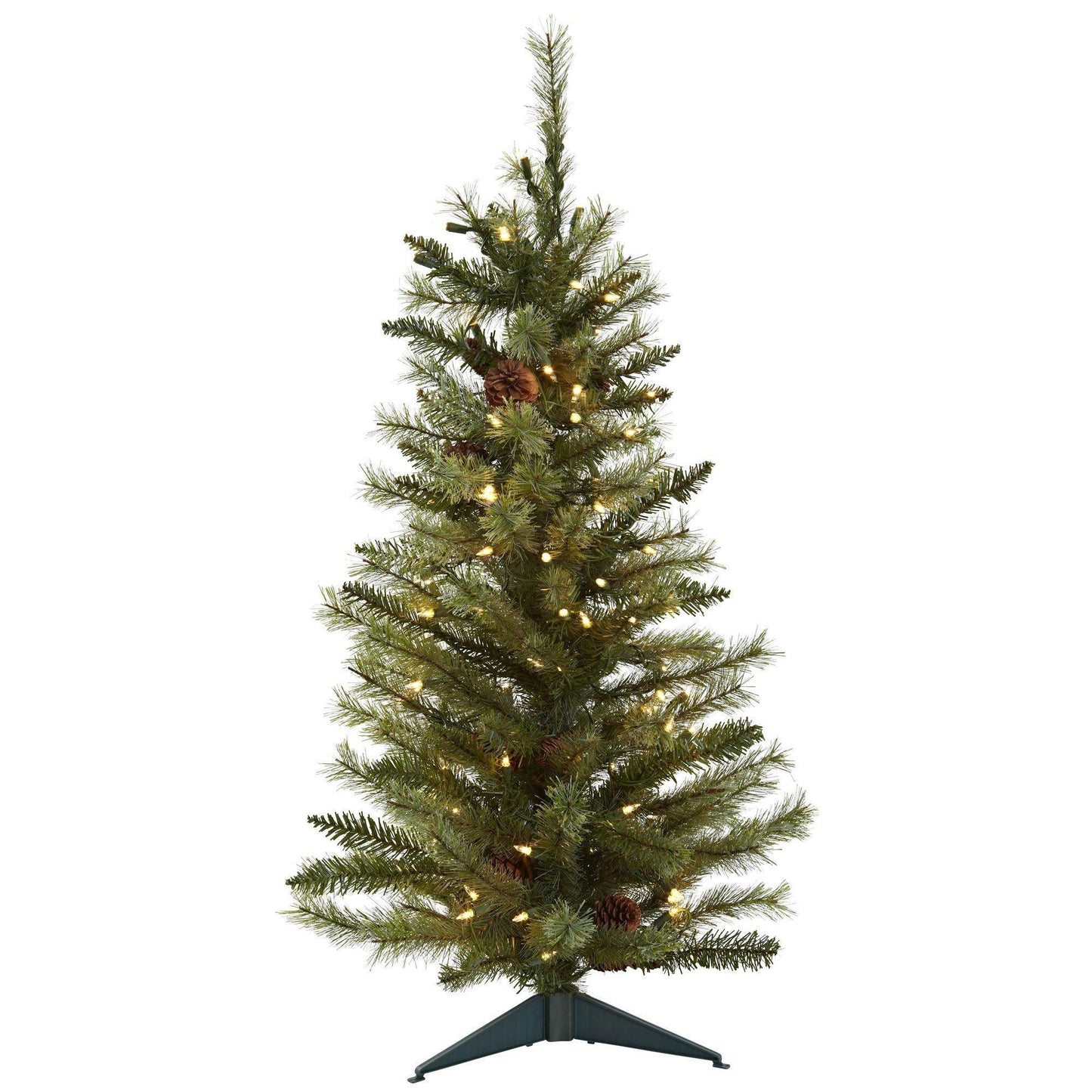 3’ Christmas Tree w/Pine Cones & Clear Lights | Nearly Natural
