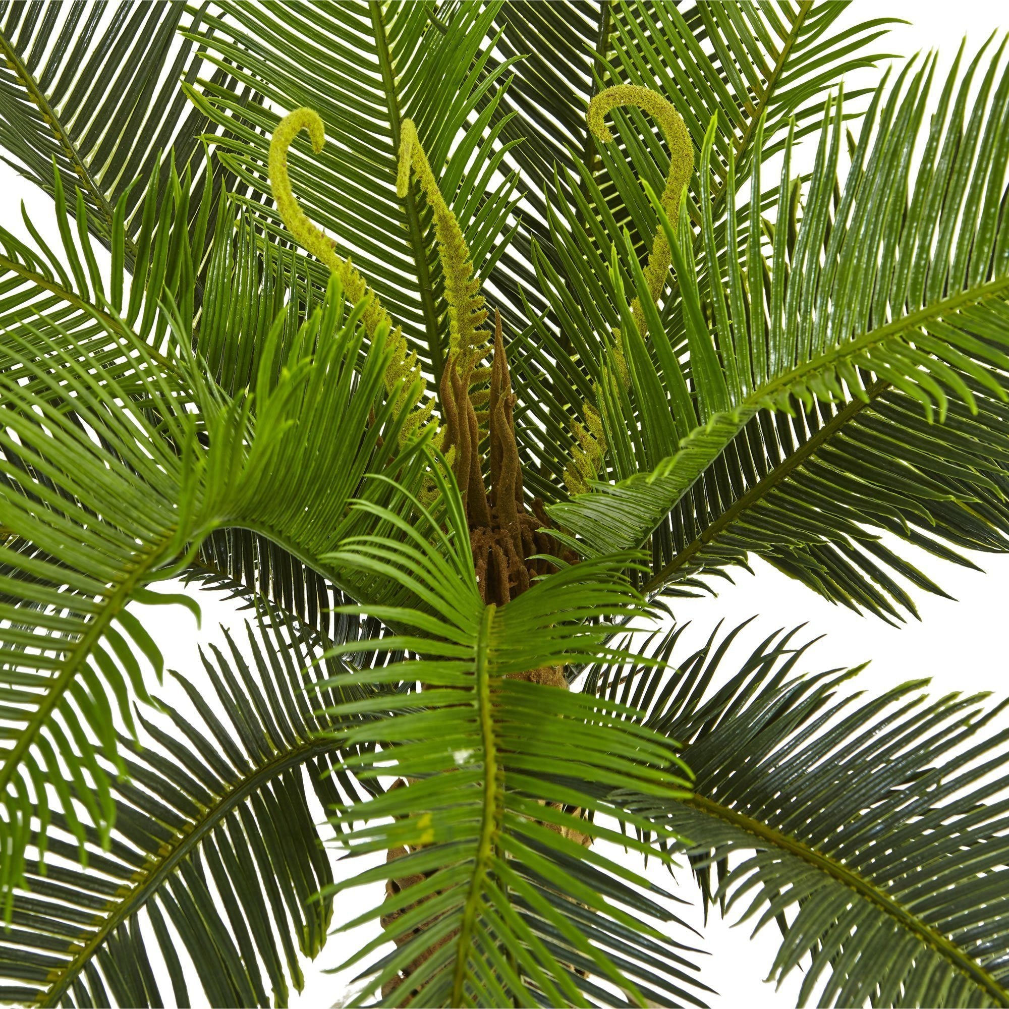 Sykas Tree 3’ Cycas Tree in White Tower Planter | Nearly Natural