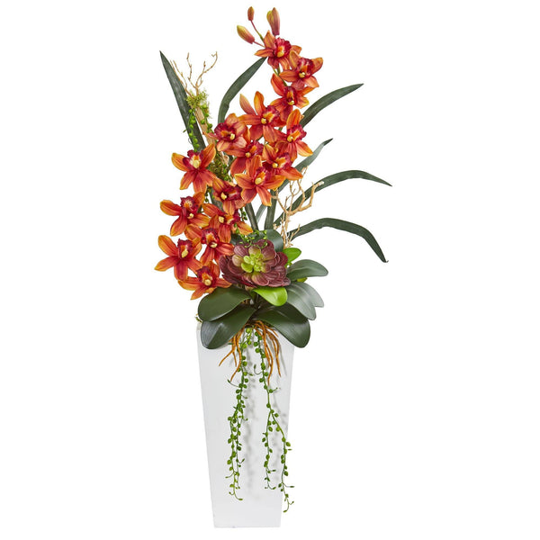 3’ Cymbidium Orchid and Succulent Artificial Arrangement
