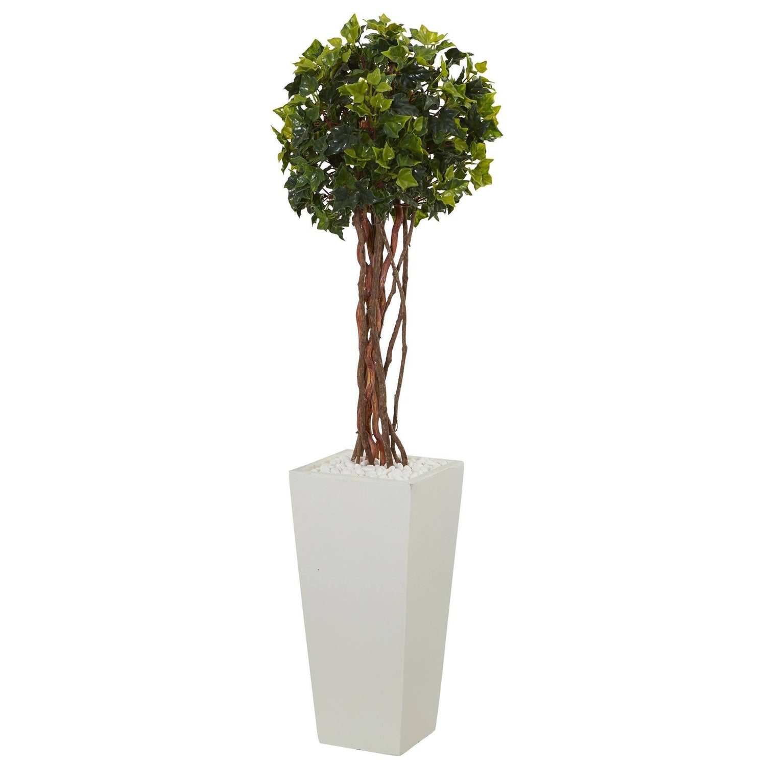 3’ English Ivy Artificial Tree in White Tower PlanterIndoor/Outdoor)