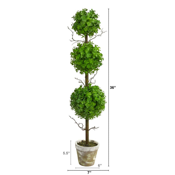 3’ Eucalyptus Triple Ball Topiary Artificial Tree