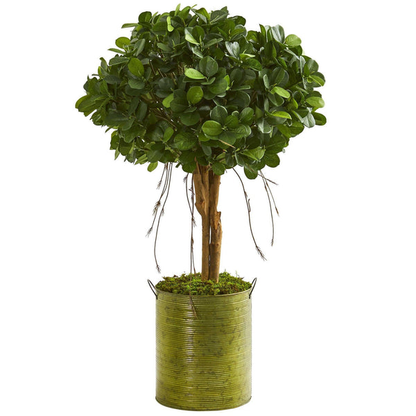 3’ Ficus Artificial Tree in Green Metal Planter