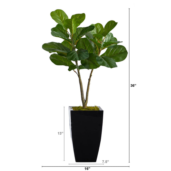 3’ Fiddle Leaf Fig Artificial Tree in Black Metal Planter