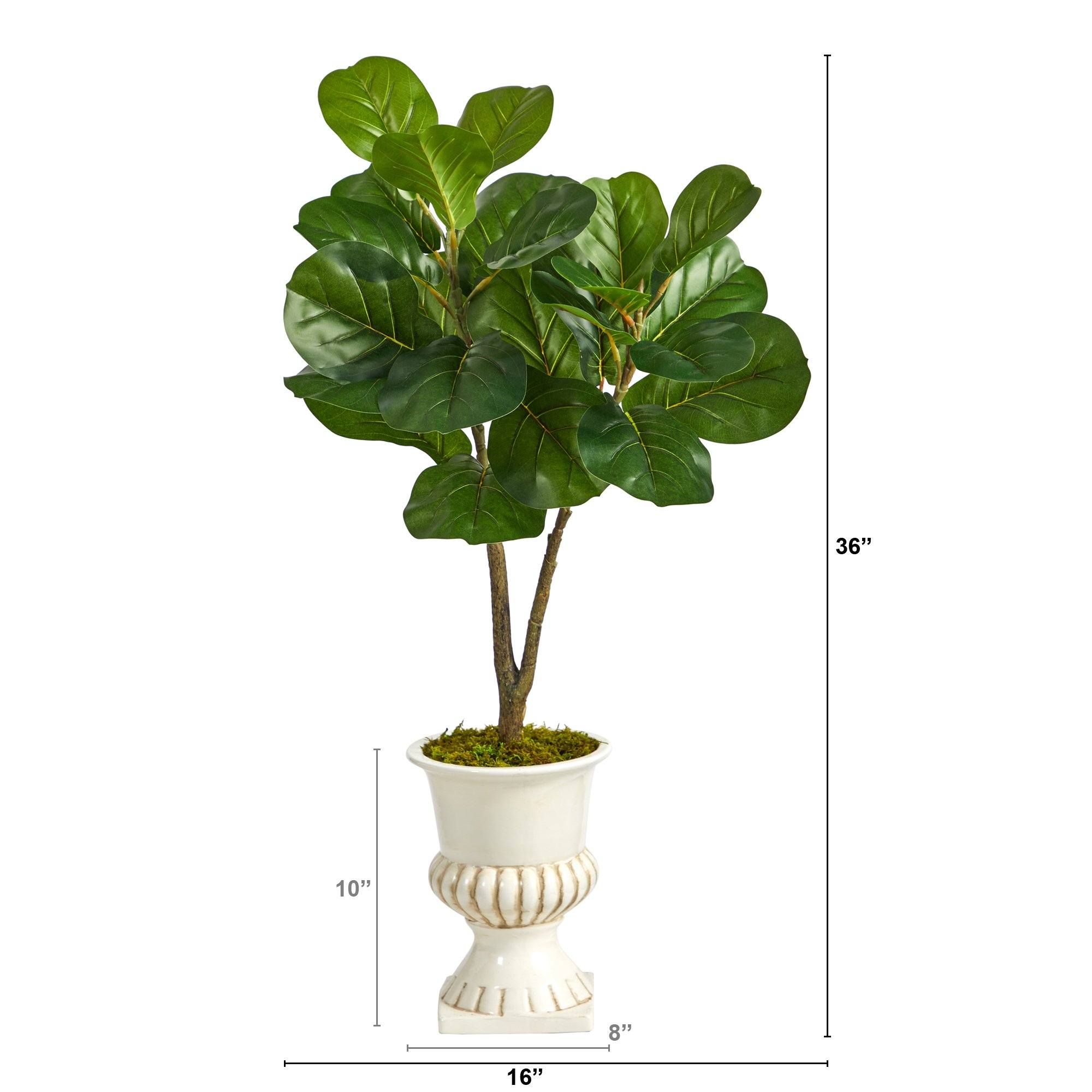 3' Fiddle Leaf Fig Artificial Tree in White Urn | Nearly Natural