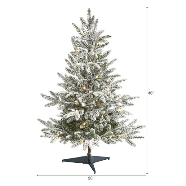 3’ Flocked Manchester Spruce Artificial Christmas Tree with 50 Lights and 133 Bendable Branches
