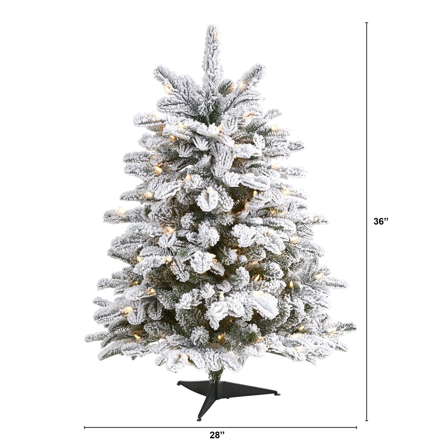 3’ Flocked North Carolina Fir Artificial Christmas Tree with 150 Warm White Lights and 545 Bendable Branche