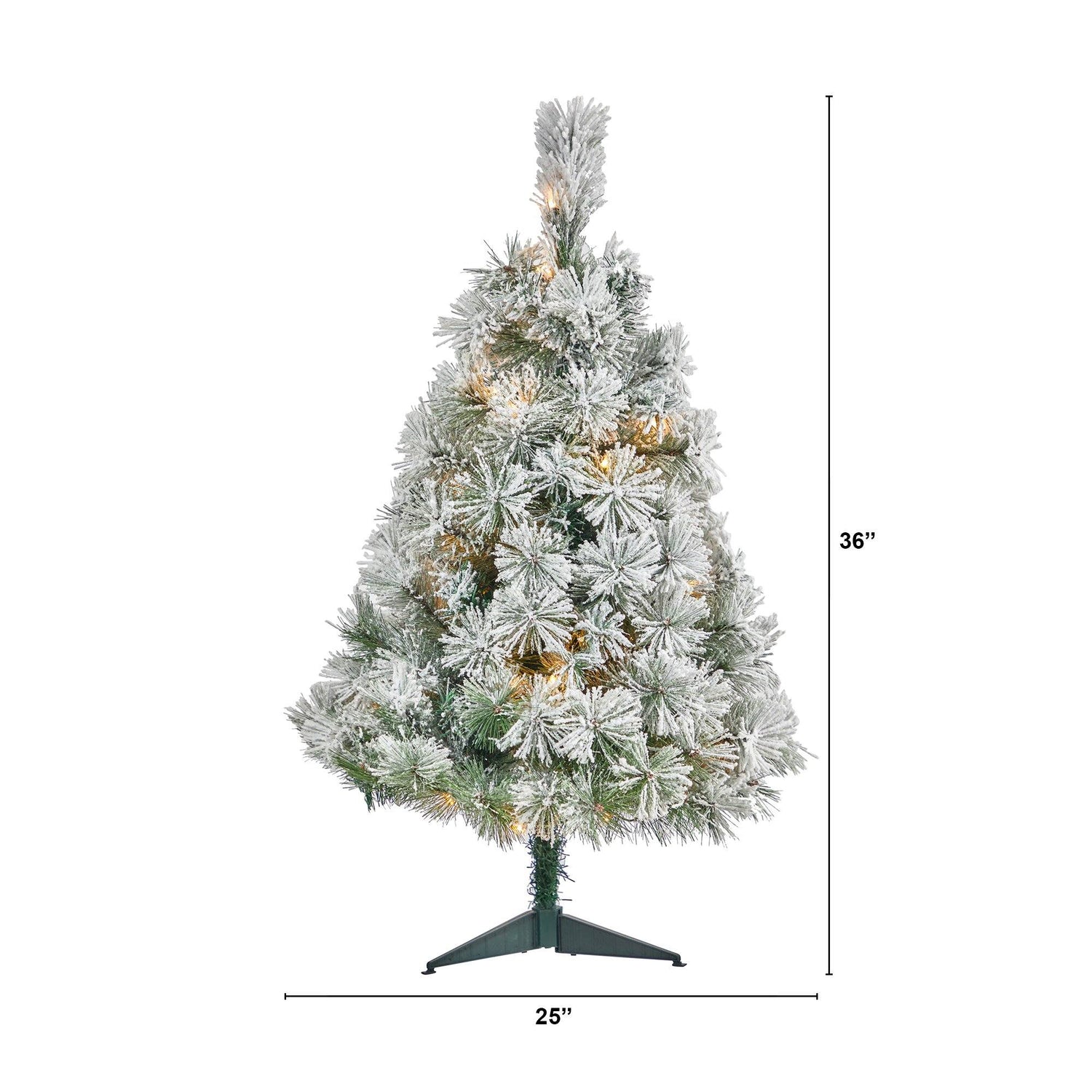 3’ Flocked Oregon Pine Artificial Christmas Tree with 50 Clear Lights and 113 Bendable Branches