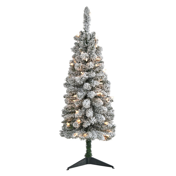 3’ Flocked Pencil Artificial Christmas Tree with 50 Clear Lights and 132 Bendable Branches