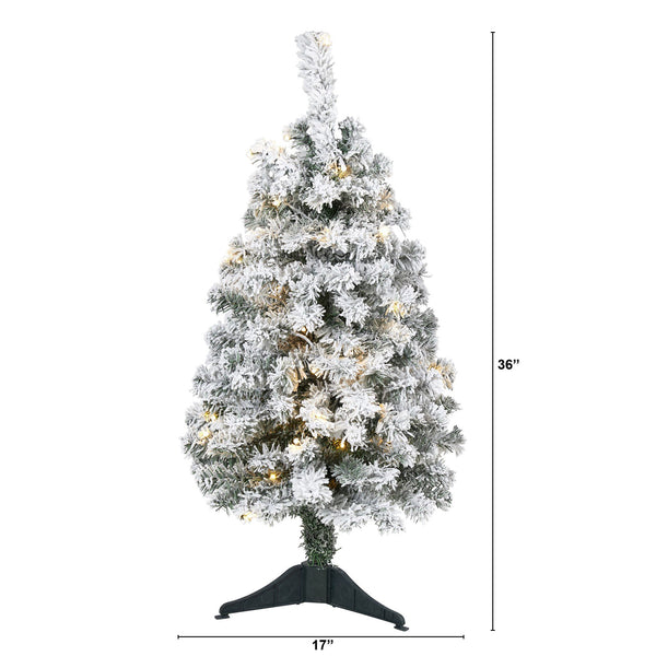 3' Flocked Rock Springs Spruce Artificial Christmas Tree with 50 Clear LED Lights