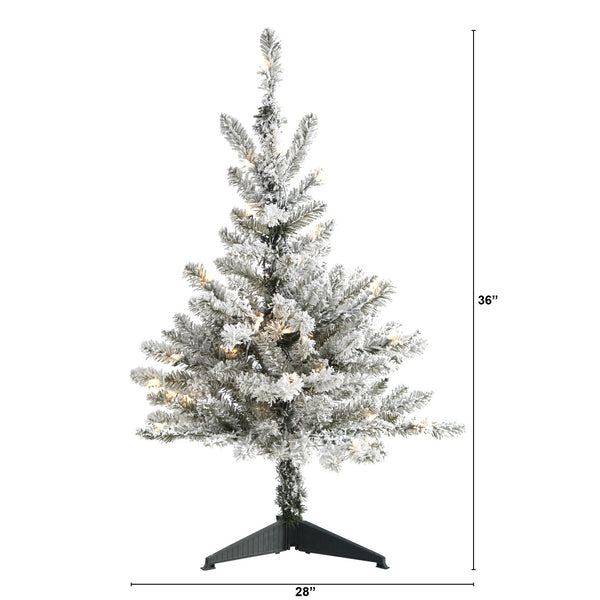 3’ Flocked West Virginia Spruce Artificial Christmas Tree with 50 Clear Lights and 142 Branches