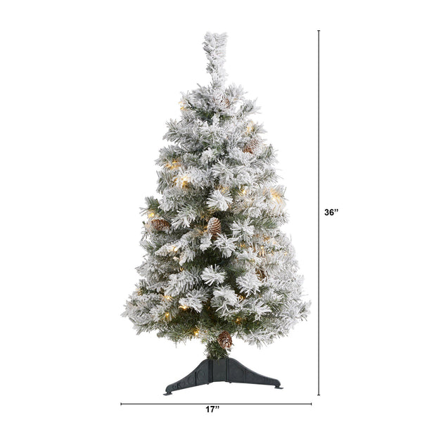 3' Flocked White River Mountain Pine Artificial Christmas Tree with Pinecones and 50 Clear LED Lights