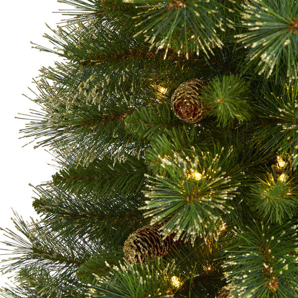 3’ Golden Tip Washington Pine Artificial Christmas Tree with 50 Clear Lights, Pine Cones and 148 Bendable Branches