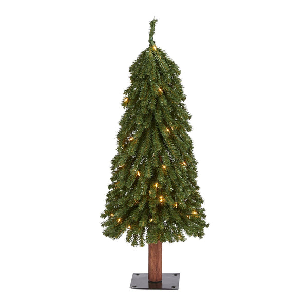 3’ Grand Alpine Artificial Christmas Tree with 50 Clear Lights and 193 Bendable Branches on Natural Trunk