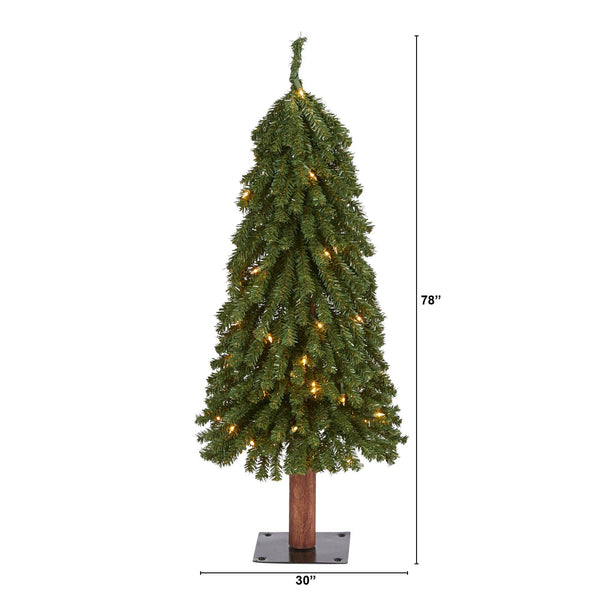 3’ Grand Alpine Artificial Christmas Tree with 50 Clear Lights and 193 Bendable Branches on Natural Trunk