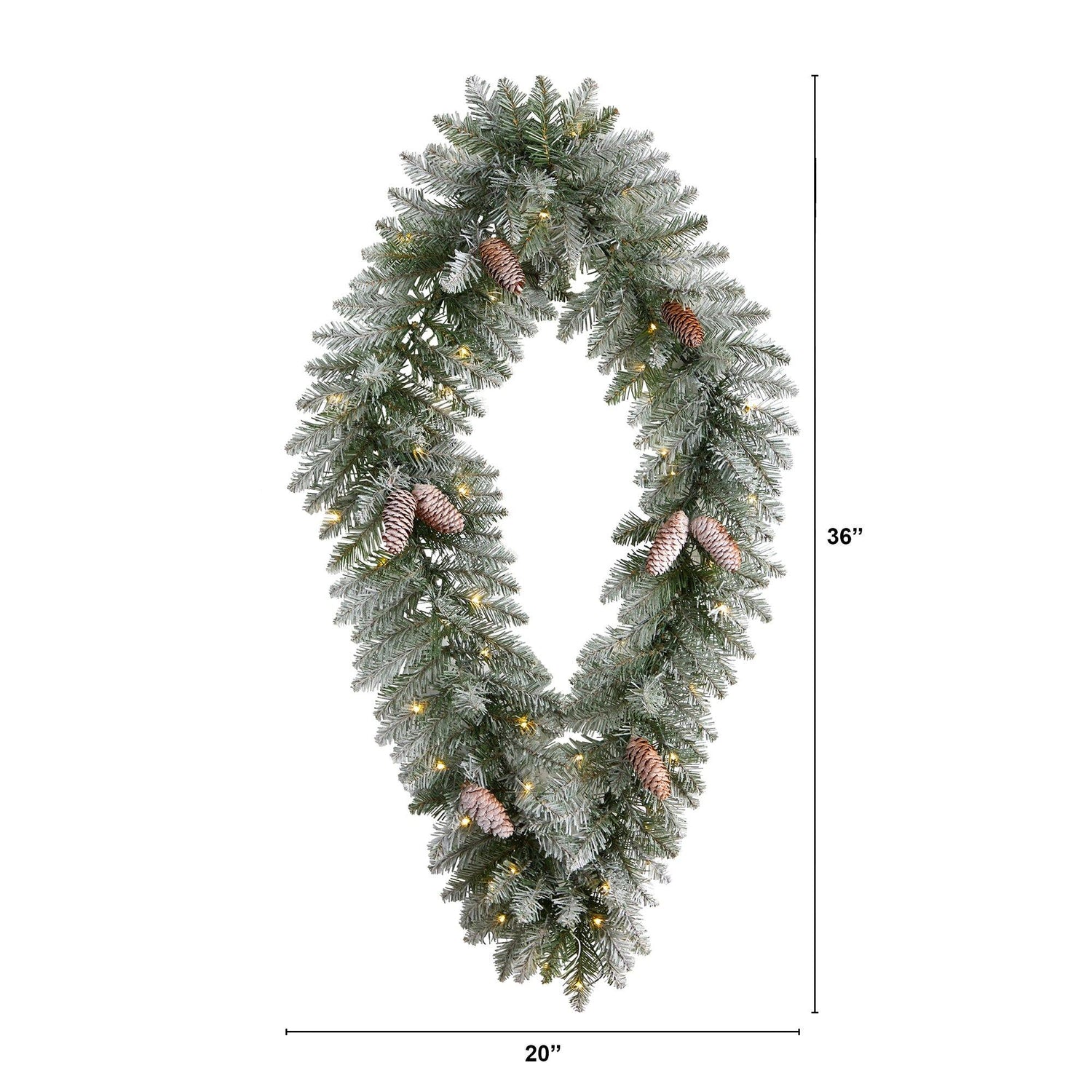 Nearly Natural 3' Holiday Christmas Geometric Diamond Wreath with Pinecones and 50 Warm White LED Lights