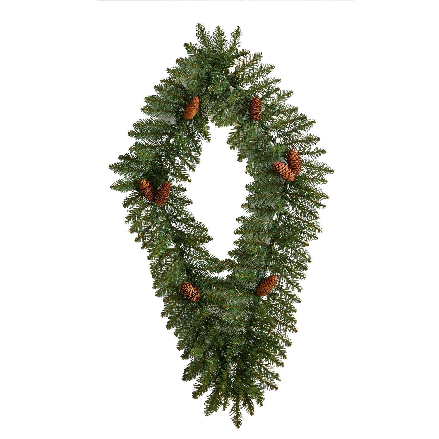 3' Holiday Christmas Geometric Diamond Wreath with Pinecones and 50 Warm White LED Lights