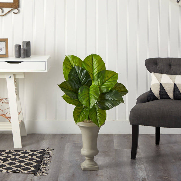 nearly natural 4762 philodendron 3' Large Philodendron Leaf Artificial Plant in Sand Colored Urn