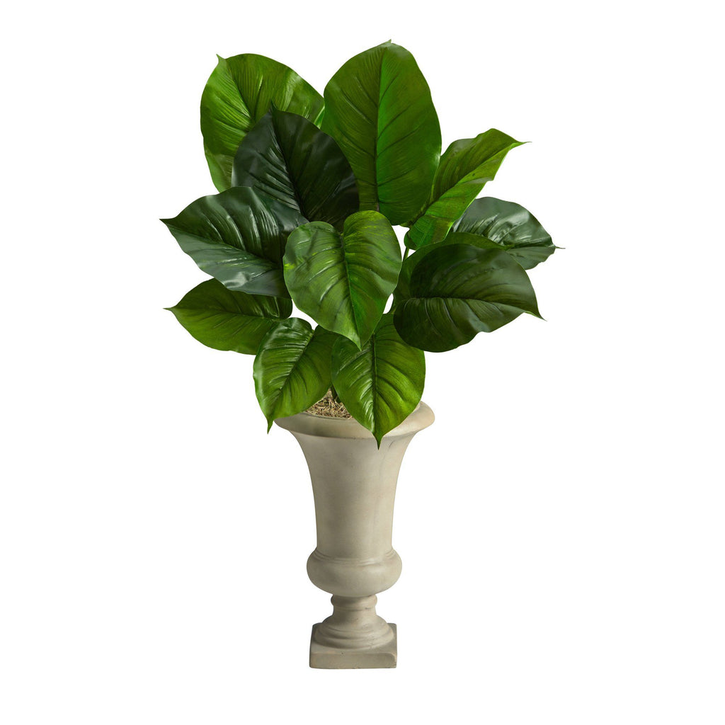 3ft. Large Philodendron Leaf Artificial Plant in Sand Colored Urn