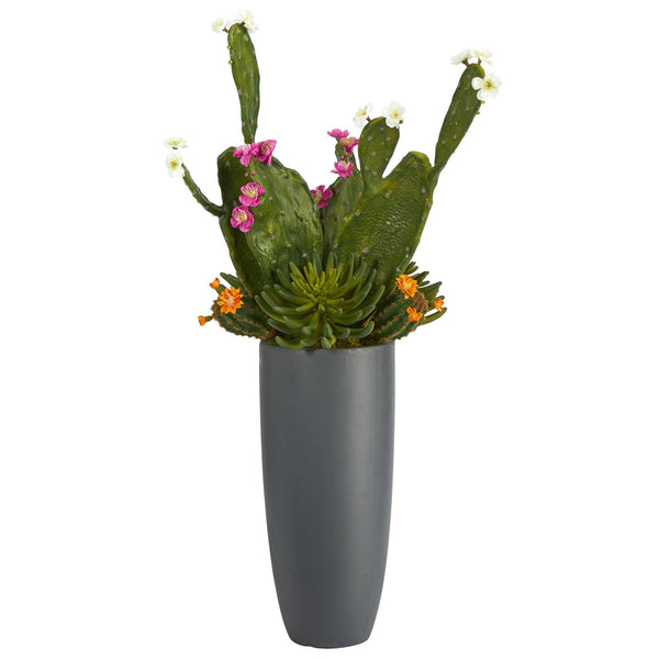 3’ Mixed Cactus Artificial Plant in Gray Planter