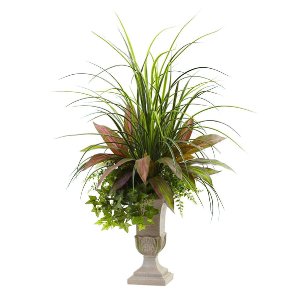 3’ Mixed Grass, Dracena, Sage Ivy & Fern w/Planter