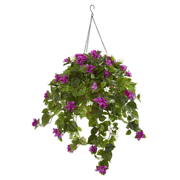 3’ Mixed Stephanotis and Bougainvillea Artificial Plant in Hanging Cone