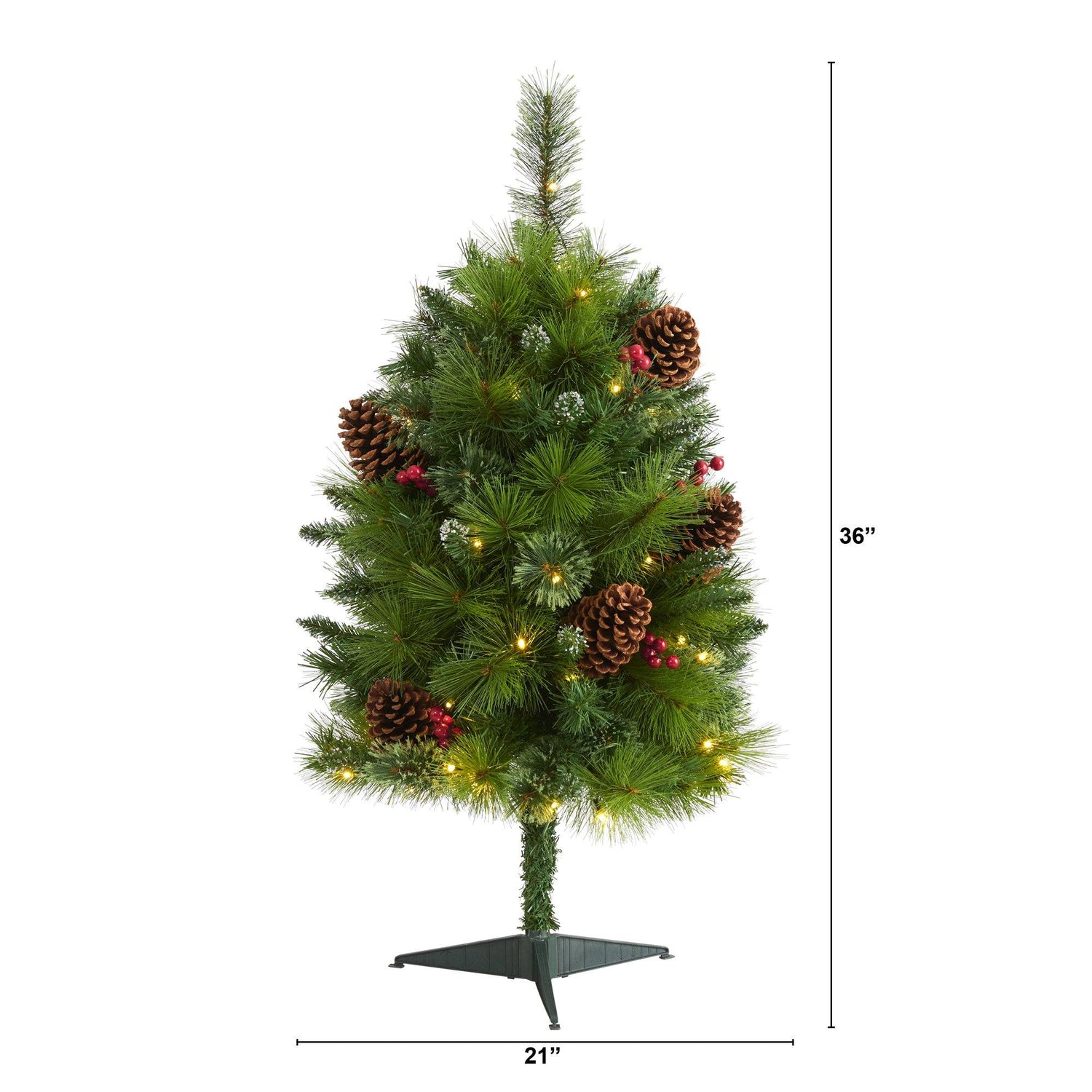 3’ Montana Mixed Pine Artificial Christmas Tree with Pine Cones, Berries and 50 Clear LED Lights