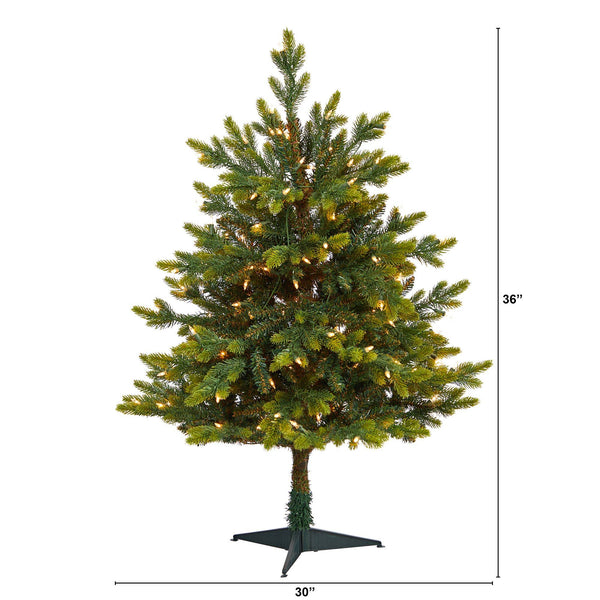 3’ North Carolina Fir Artificial Christmas Tree with 150 Clear Lights and 563 Bendable Branches