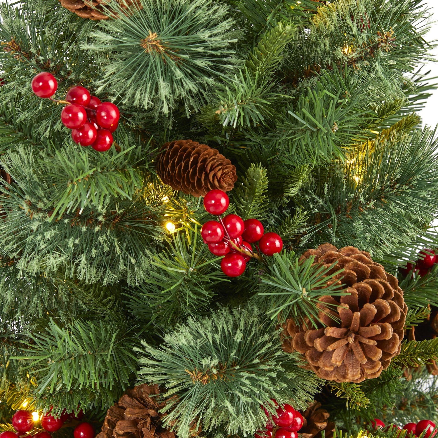3’ Norway Mixed Pine Artificial Christmas Tree with 50 Clear LED Lights, Pine Cones and Berries