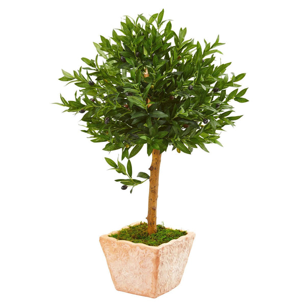 3’ Olive Topiary Artificial Tree in Terra Cotta Planter(Indoor/Outdoor)