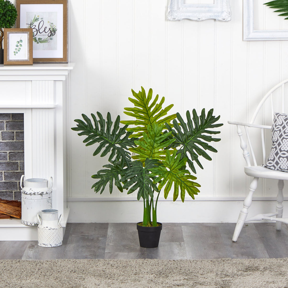 artificial two toned green philodendron 3' Philodendron Artificial Plant (Real Touch)