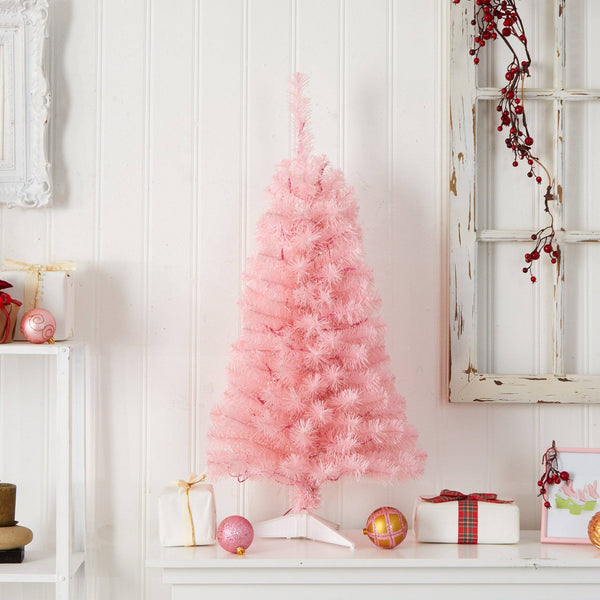 3’ Pink Artificial Christmas Tree with 50 LED Lights and 118 Bendable Branches