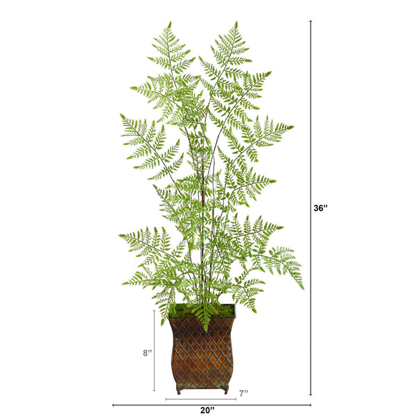 3’ Ruffle Fern Artificial Tree in Metal Planter