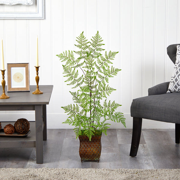 3’ Ruffle Fern Artificial Tree in Metal Planter
