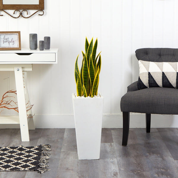 3’ Sansevieria Artificial Plant in Tall White Planter