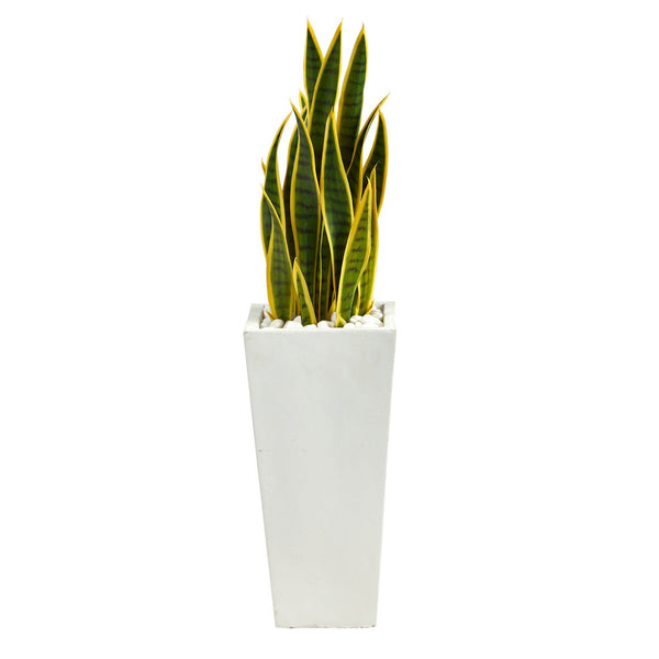 3’ Sansevieria Artificial Plant in Tall White Planter