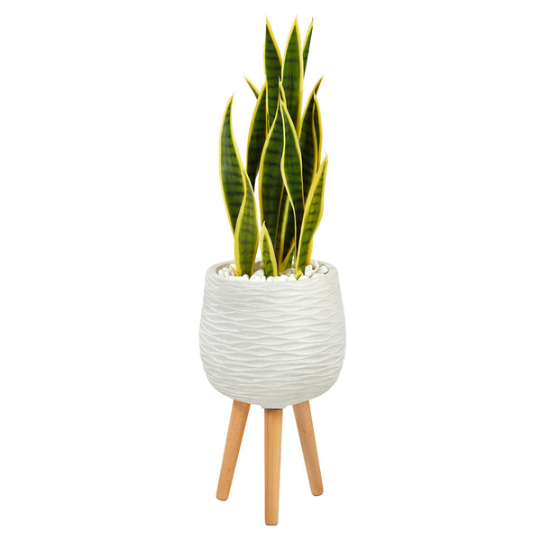 3’ Sansevieria Artificial Plant in White Planter with Stand