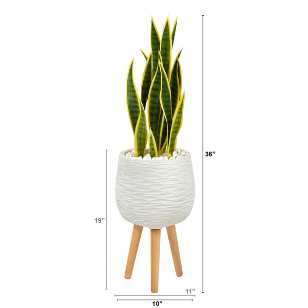 3’ Sansevieria Artificial Plant in White Planter with Stand