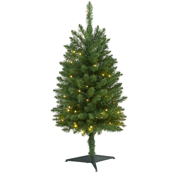 3’ Slim Green Mountain Pine Artificial Christmas Tree with 50 Clear LED Lights